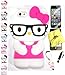 Bukit Cell ® Hello Kitty Case : HOT Pink 3D Hello Kitty (with Glasses) Silicone Case for iPhone SE 5S + BUKIT CELL Cloth + Hello Kitty Stylus Touch Pen + Screen Protector + Metallic Stylus Touch Pen