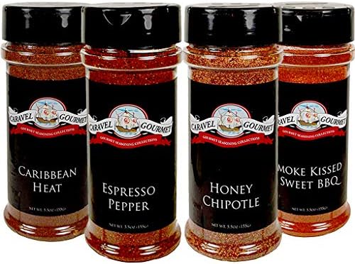 Smoked BBQ, Caribbean, Honey Chipotle, Espresso Pepper Shaker 4-pack - Delicious Flavors with Excellent Heat and Variety - Kosher, Gluten-Free, Non-GMO, No MSG - 22 total oz.