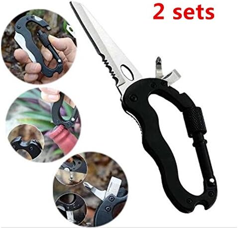 Skynorld 2 Pcs 5 in 1 Aluminum Climbing Carabiners Hook Gear Multi Tool Buckle Rock Lock Keychain Carabiners