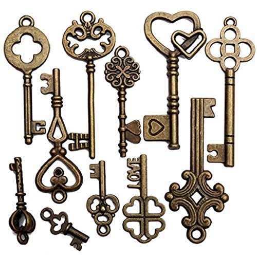 Zhichengbosi 11 PCS Vintage Skeleton Keys, Mixed Aintage Bronze Metal Key Set for DIY Projects, Unique Antique Style Keys for Crafting and Home Decor