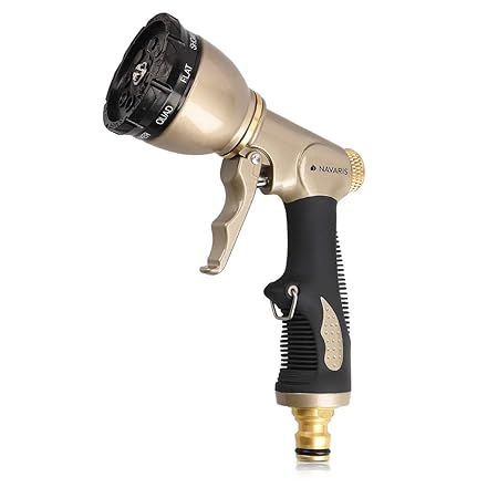 Navaris Hochdruck Gartenbrause Metall Schlauchspritze - 8 Verschiedene Sprühbilder - tropfsicher - Garten Spritze Gartenschla