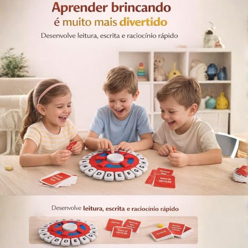 Jogo de Letras Educativo Stop, Brinquedo Pedagógico de Tabuleiro com Alfabeto para Aprendizagem Infantil e Formação de Palavras