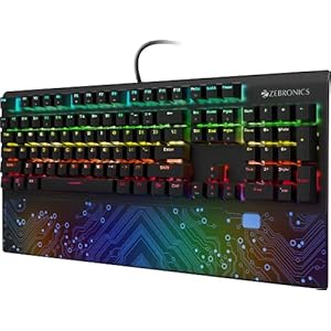 ZEBRONICS Zeb-MAX Chroma Premium Mechanical Gaming Keyboard with 104 Tactile Switch Keys, Wrist Rest, 18 RGB LED Modes…