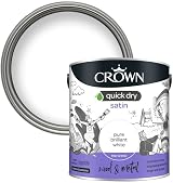 Crown Quick Dry Satin Paint Brilliant White 2.5L Water Based Interior Exterior view 2