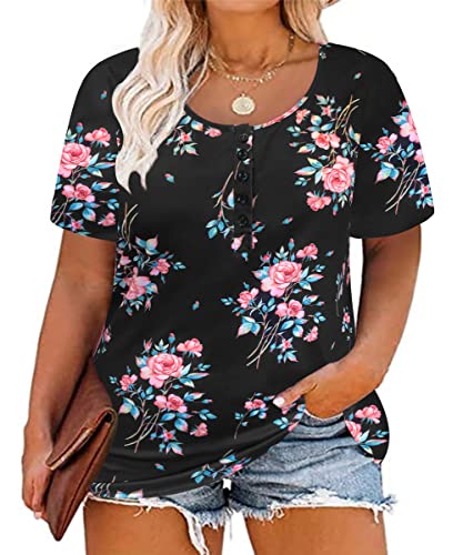 CARCOS Womens Floral Henley T-Shirt