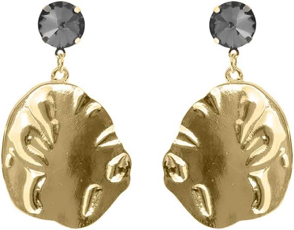Oussum Black Gold Plated Tourmaline Decorated Tropical Leaf Hammered Earrings For Women Silver Online