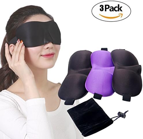 KINYA 3D Unisex Sleep Masks, Eyeshade for Travel or Nap Meditation &amp; Eye SPA, Super Soft &amp; Adjustable Elastic Velcro Comfortable Eye Mask, The Best Night Sleeping Blindfold,Pack of 3