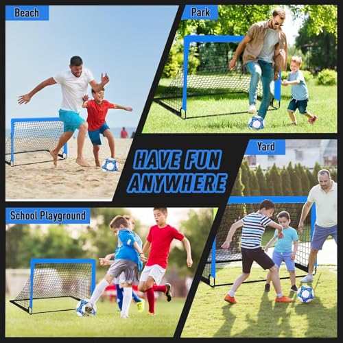 MIAOKE 1/2 Pcs Portable Soccer Goal of 4X3 FT for Backyard, Portable Football Goal Training Equipment with Football Cones, Carry Bag, Practice Net for All Ages Games, Sports