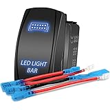 LED Light Bar Rocker Switch - 4WDKING Momentary On/Off Push Button Toggle Switch with Jumper Wire 5 Pins Blue LED Lights 20A 