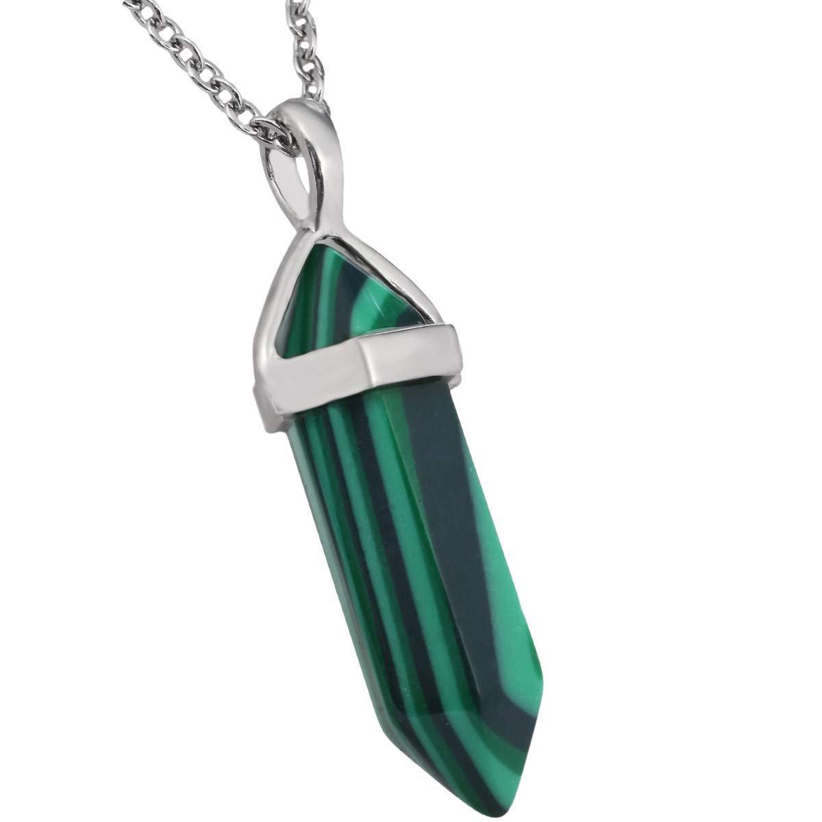 Nupuyai Protection Crystal Point Pendant Necklace for Women Men, Hexagonal Energy Healing Stone Pendant with Chain Malachite