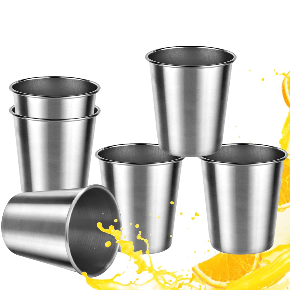 QUCUMER 6 Pcs Stainless Steel Cup, 8Oz/230ml Shatterproof Metal Cups Reusable Metal Beer Tumbler Mug Stackable Drinking Cups Drinking Glasses for Camping,Hiking, Outdoor, Indoor Activities
