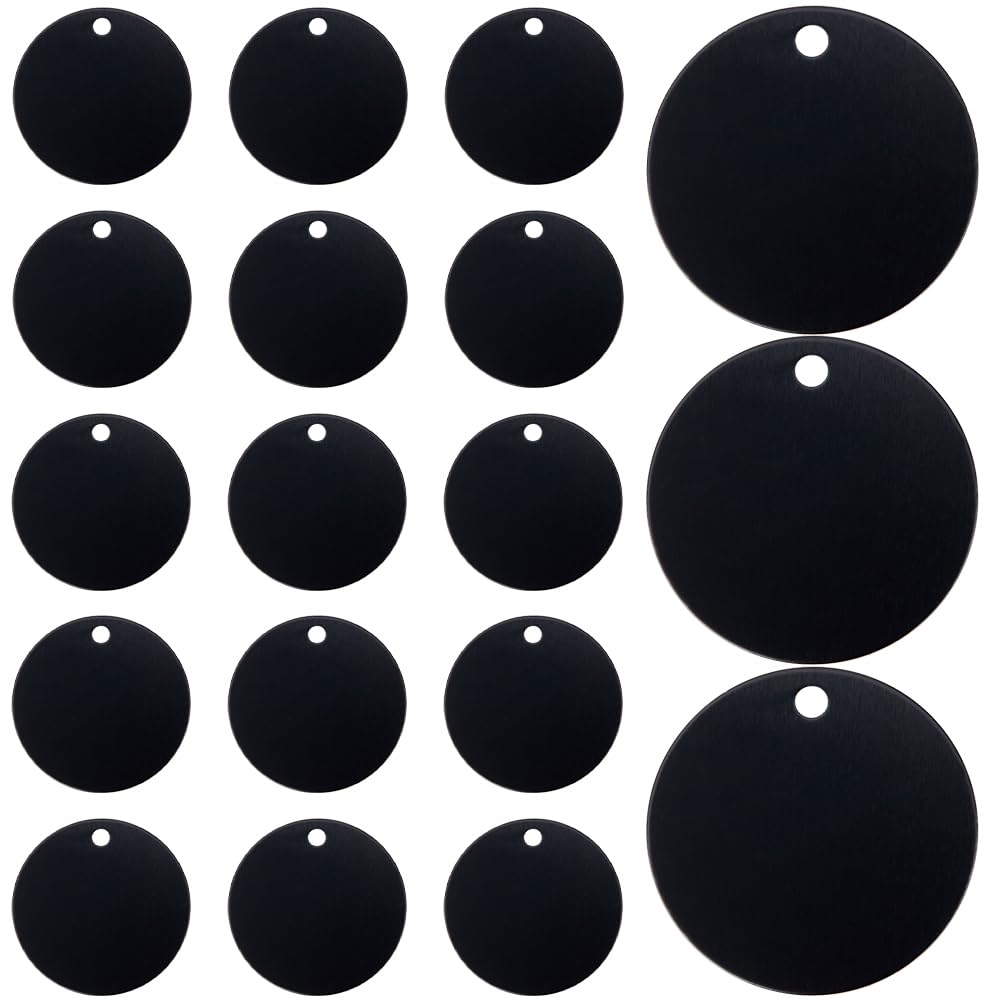 SOFPLATE 1 Box 25Pcs Round Stamping Blanks Metal Blank Tags Aluminum Black Circle Engraved Cat Dog Pet Name Tag Charms for Jewellery Making Engraving Pets ID Tag Necklaces Bracelets DIY Decorative