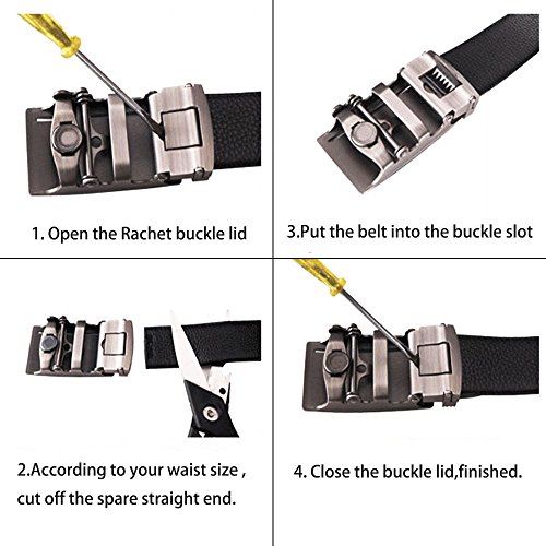 Longda Men's Genuine Leather Belt- Ratchet Black Dress Belt for Men with Automatic Buckle (LD-199ABlack M02)