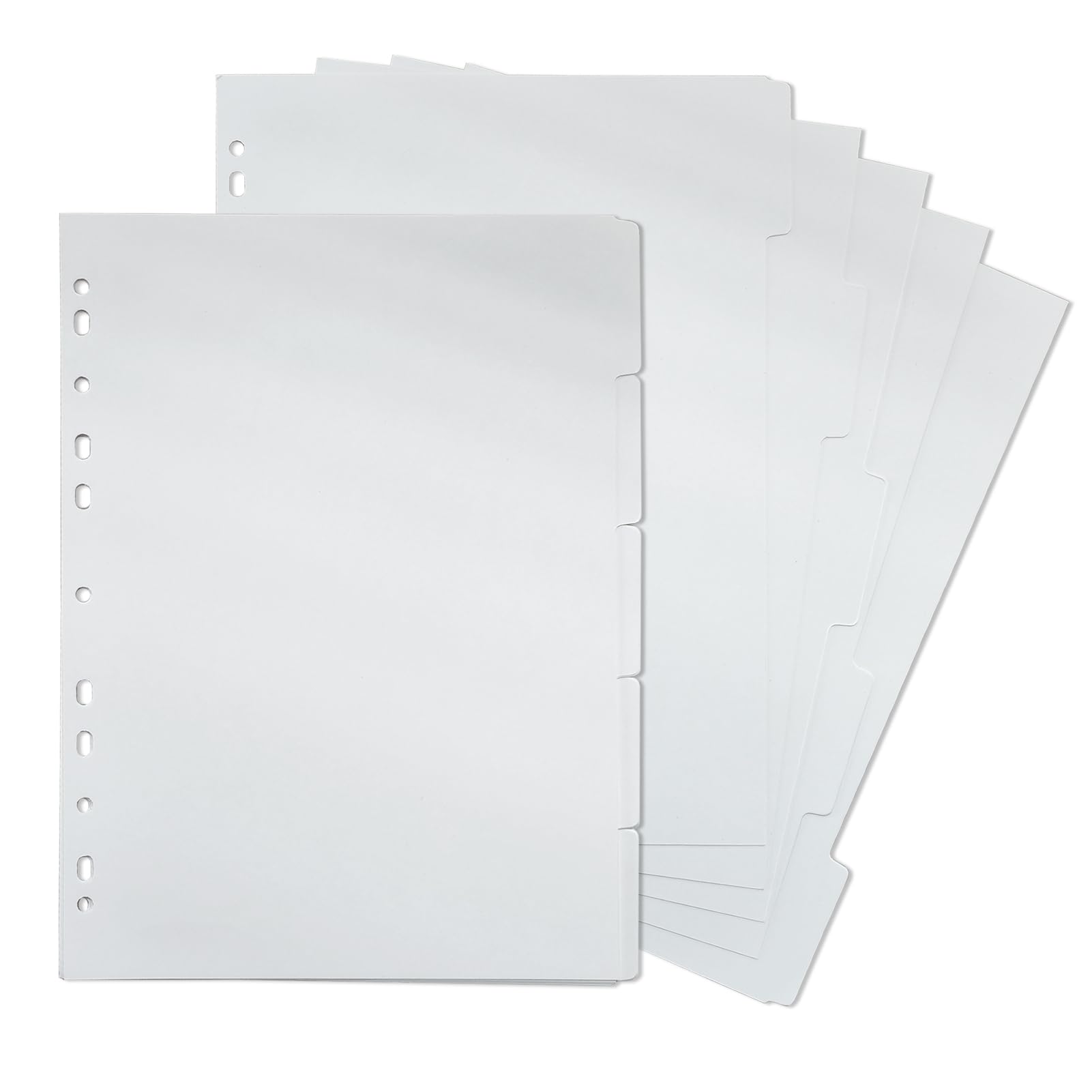 DY.2ten A4 Binder Dividers 11-Holes, 1/5 Cut Tabs, White Paper Dividers with 5 Tabs for School Office Home, 2 Sets, 10 Paper Index Dividers