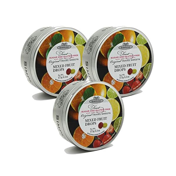 Simpkins Sugar Free Mixed Fruit Travel Sweets 175g Tin (Pack of 3