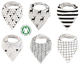 Baby Bandana Drool Bibs Organic 6 Pack for Boys and Girls Absorbent Soft Cotton for Teething Feeding Unisex Baby Shower Gift Set Burp Cloth From Lil Dandelion (Mono)