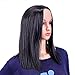 SWACC 14-Inch Short Straight Middle Part Hair Wig Medium Length Synthetic Heat Resistant Wigs for Women with Wig Cap (Black-1B)