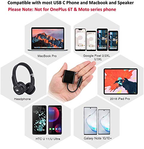 Azddur 2 in 1 USB C to 3.5mm Audio Adapter&PD Fast Charging Dongle Compatible with Galaxy S20/S20+/20Ultra/Note 10/10+, Google Pixel 4/4XL/3/2XL, iPad Pro and More(Not for Moto&OnePlus)(Black)