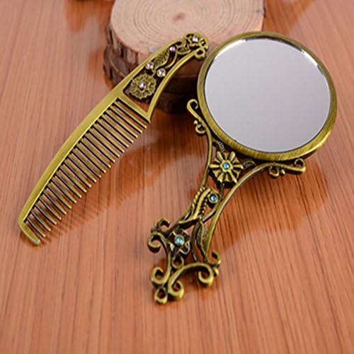 Artec360 Handheld Mirrors Present Ideas for Mother Girlfriend Mini Mirror with One Hand Include Comb Bronze Pattern Elegant style Chic Gift Set 7x3" (Random Pattern)