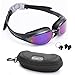 Bezzee-Pro Swimming Goggles Adult Adjustable Non Toxic Silicone Straps - UV Protected Anti-Fog Purple Color Lens - Fog Resistant Swim Goggle with Zipper Case Ear Plug and Nose Clip