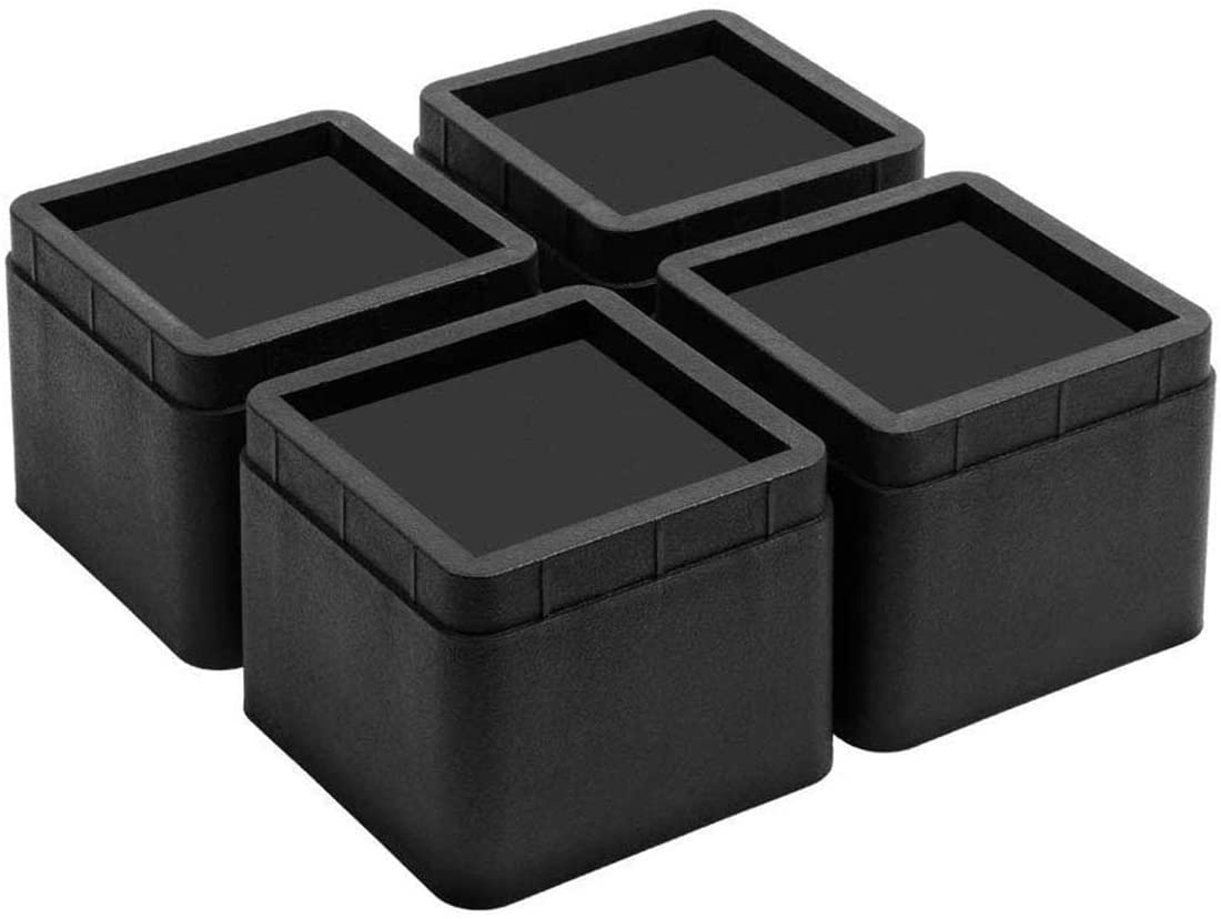 BWKJMY Bed Risers Lifts Height of 2 Inch Heavy Duty Set of 4 Pack Stackable Square Risers for Sofa, Table, and Chair and Bed, Under Bed Storage Space (Black)