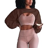 Artfish Women's Crewneck Long Sleeve Crop Tops Workout Gym Casual Cut-out Loose Cropped Sweatshirts