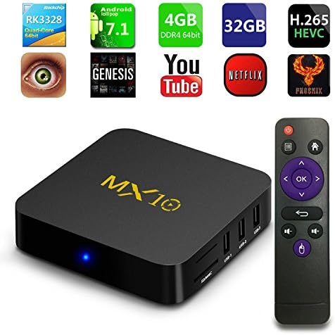 Streaming Media Player, Haranges MX10 Android 7.1 TV Box 4GB + 32GB, Smart TV Box Support 2.4G Wifi Connected 64Bit Quad-Core 3D 4K HDR Video Playing Smart WirelessTV Box