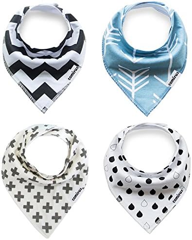 Baby Bandana Drool Bibs By CAMIRUS, Unisex 4-Pack Set Absorbent Organic Cotton, Adjustable Snaps, Cute Baby Teething Burp Cloths for Boys &amp; Girls Christmas Gift(Black/Gray/Blue)