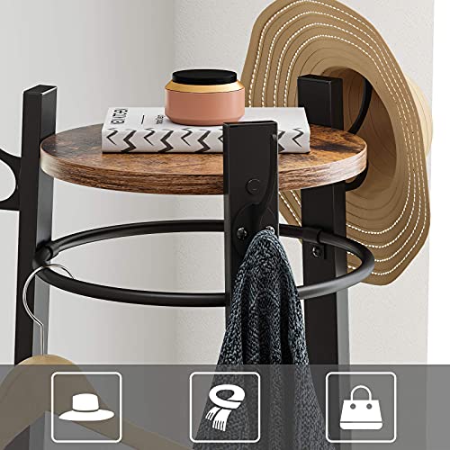 VASAGLE Coat Rack, Coat Stand with 6 Hooks, 3 Round Shelves, Steel