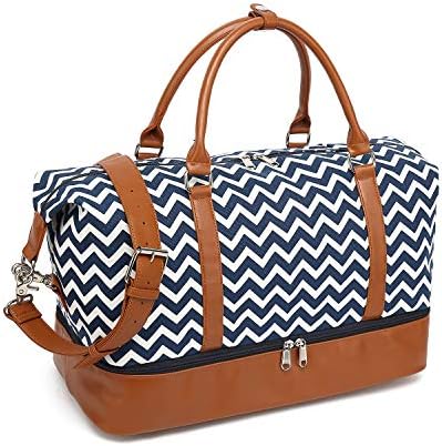 Women Canvas Travel Weekender Bag Carryon Shoulder Bag Overnight Tote Bag PU Leather with Shoe Compartment Duffle 6 Women Canvas Travel Weekender Bag Carryon Shoulder Bag Overnight Tote Bag PU Leather with Shoe Compartment Duffle