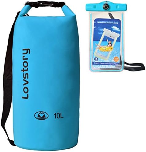 Waterproof Dry Bag - Roll Top Dry Compression Sack Keeps Gear Dry for Kayaking, Beach, Rafting, Boating, Hiking, Camping and Fishing with Waterproof Phone Case (Blue10L)