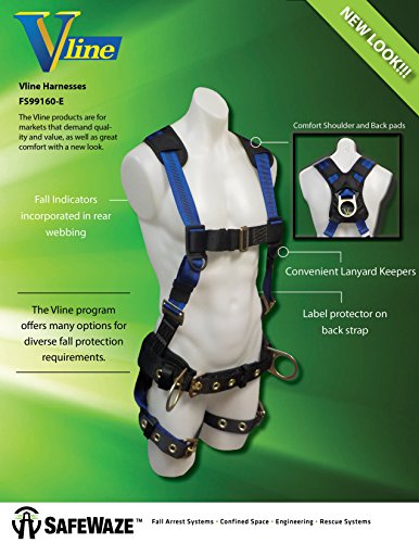 image for SafeWaze V-LINE Construction Safety Harness with Waist Belt, No-Tangle