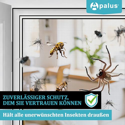 Apalus Window Fly Screen, Can be Cut to Window Sizes up to 100 x 100 cm, Insect Protection with Strong Velcro Tape, Easy Assembly, Pressing Aid and Cutter Included, Black