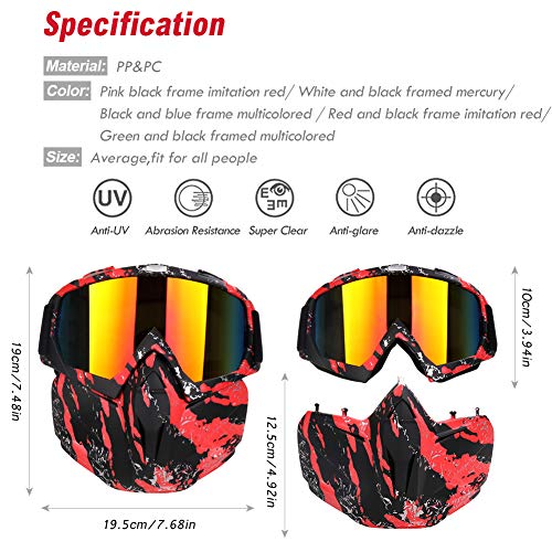 PiscatorZone Motorcycle Goggles Mask, Tactical Glasses with Detachable Mask Adjustable Windproof Outdoor Paintball Airsoft Mask Face Shield for Kids Men Women