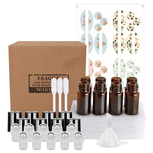 image for UrSpeedtekLive 8 Pack, HwaShin 10 ml Amber Glass Roll on Bottles, Esse