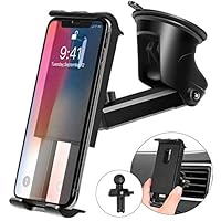 Kaome 3 in 1 Phone Holder for Car Phone Mount Suction Cup Universal Air Vent Windshield Dashboard for iPhone 11 pro/11/Xs Max/XR/X/8/7/iPad Mini/Galaxy S10/S9