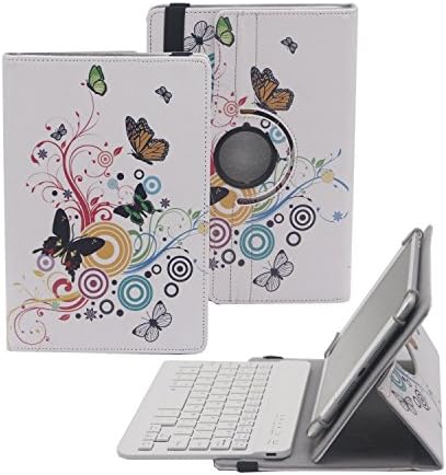 Tsmine 2016 New AmericanPumpkins.com 9.6" Bluetooth Keyboard Case Rotary - 2in1 Universal Detachable Wireless keyboard [QWERTY] w/ Stand Cover Case [NOT include Tablet], Butterflies Floweres/White