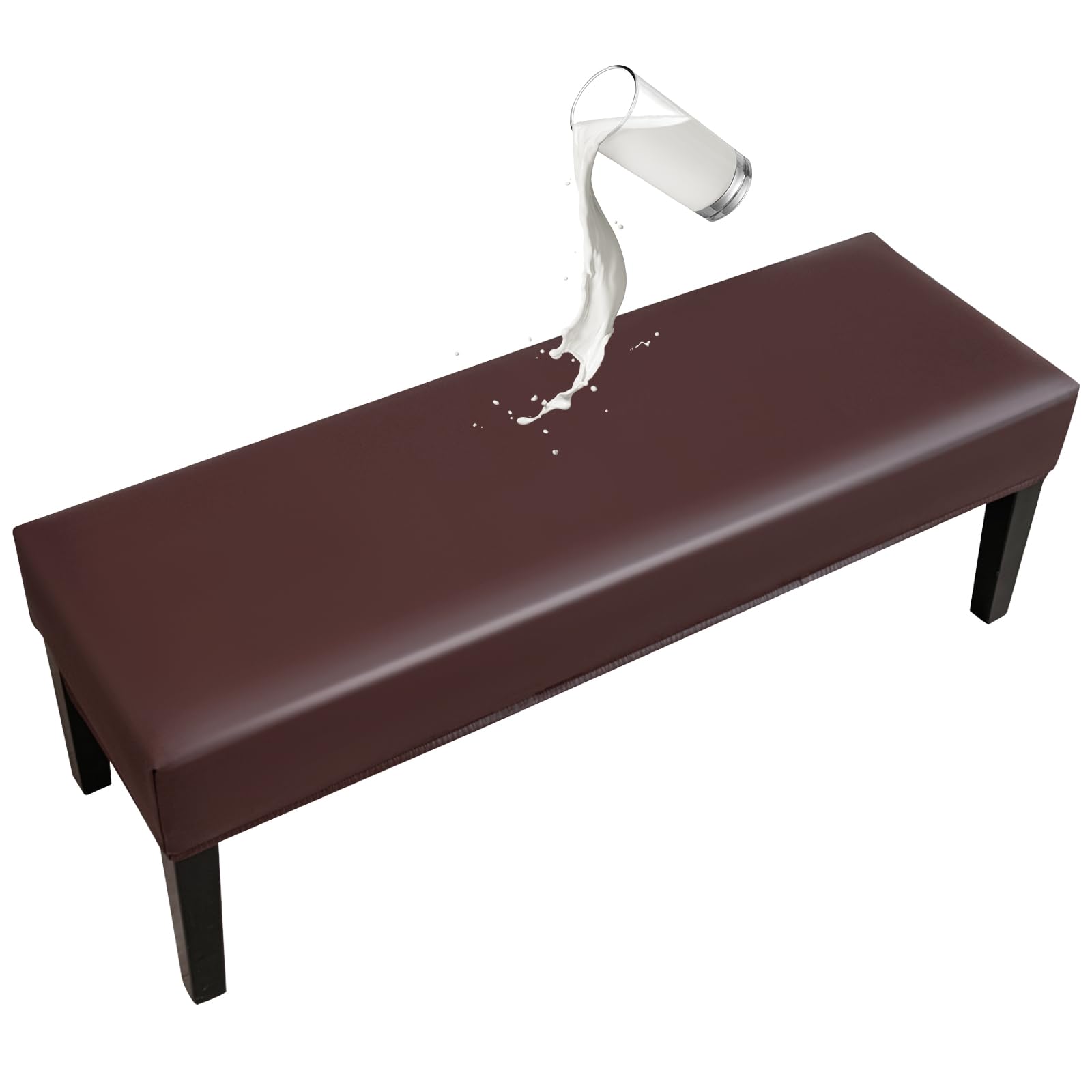 Photo 1 of FUANGUI PU Waterproof Bench Cover, Stretch Dining Bench Cover for bedrooms, Living Rooms, Kitchens, Protector Chair Bench Piano Bench Seat Covers Stool Slipcover Removable, Washable - Coffee