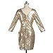 TowerTree Women's Sparkle Glitter Sequin 3/4 Sleeve Bodycon Club Party Dress, Gold, Large