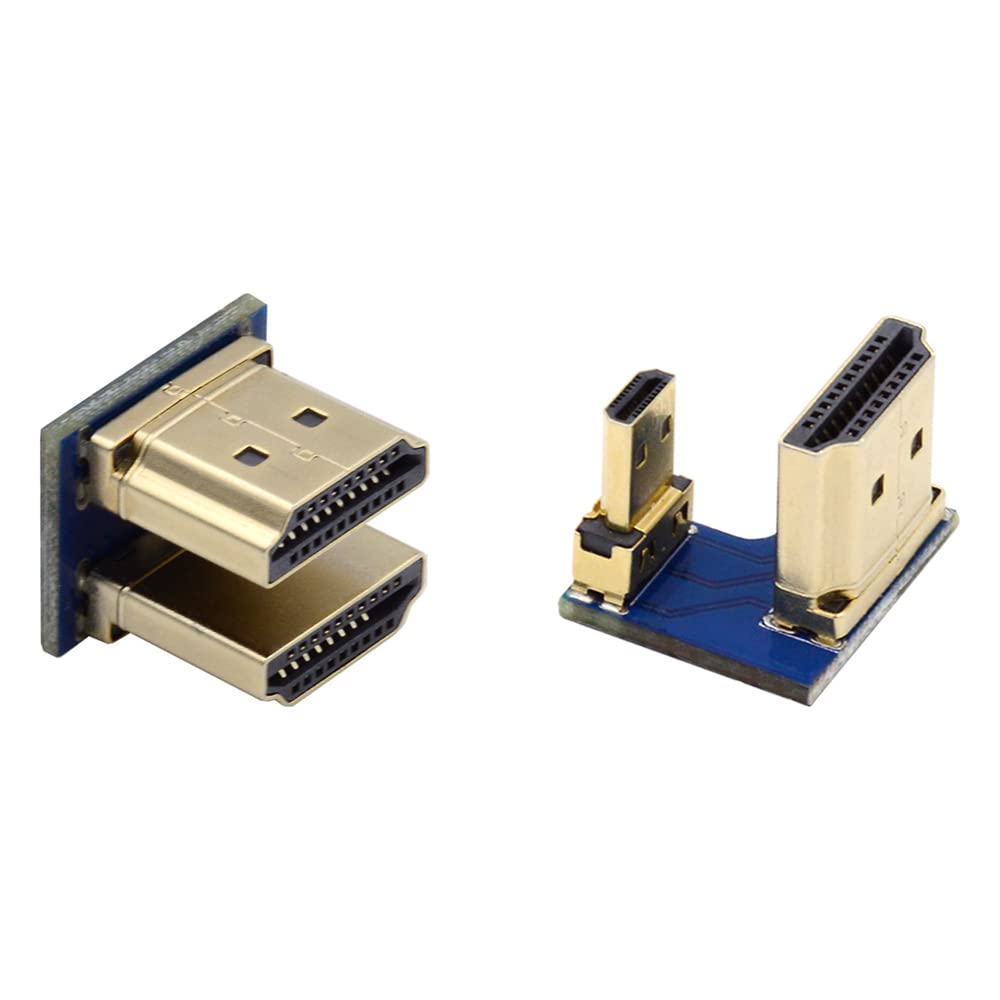 NFHK 2pcs/Set HDMI to Micro HDMI Type A to Type-D Male Connector Socket Opposite U Shape Back Angled for Raspberry PI 3B/3B+/4B