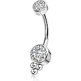 QUZIONE G23 Titanium Belly Button Rings 14G Internally Threaded 10mm Curved Barbell Navel Piercing Jewelry with CZ Crystals, Dangle & Floating Hypoallergenic Belly Rings