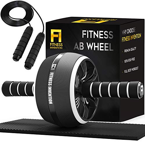 Fitness Invention Ab Roller Wheel - 3-in-1 AB Roller Kit with Premium Jump Rope, Knee Pad - Ab Wheel Roller for Home Gym - Speed Jump Rope - Abs Roller Wheel for Core - Ab Wheel Workout Equipment