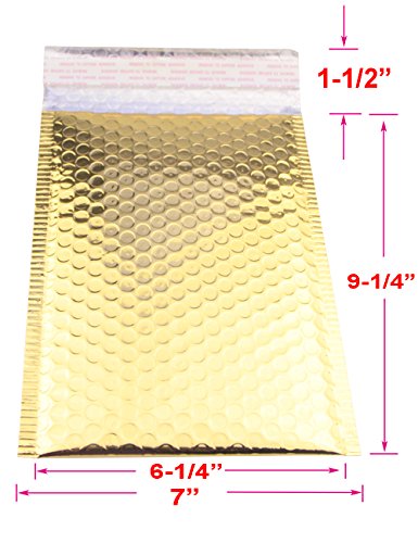 HOSL 20 Pack Metallic Padded Bubble Mailers 6.25"(W) x 9.25"(L) (Inner) Golden