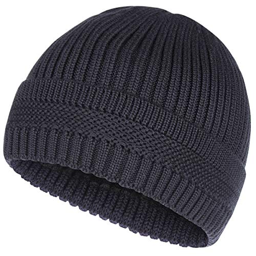 OMECHY Unisex Winter Knitting Wool Warm Beanie Hat Thick Stretch Cuffed Plain Skull Ski Cap Toboggan Watch Hats with Soft Lining Navy - Thumbnail 5