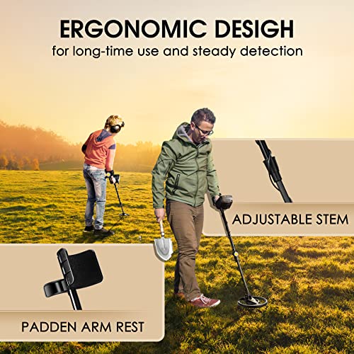 Metal Detector - Professional Metal Detector with LED Flash Indicators, Adjustable Waterproof Detectors (35- 45 inch) with Folding Shovel & Carrying Bag Audio Prompt Gold Metal Detector