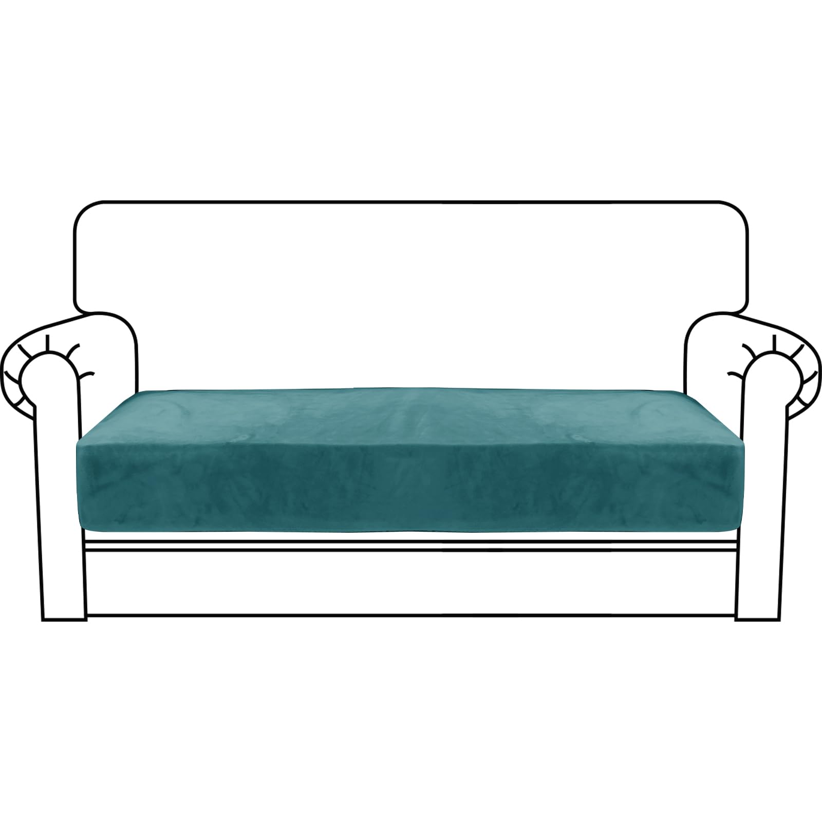CHELZEN Velvet Sofa Seat Cushion Cover, Stretch Sofa Cushion Slipcovers, Soft Couch Cushion Covers, Furniture Protector with Elastic Bottom (2 Seater, Peacock Blue)