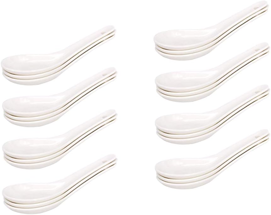 BPFY 4.8 Inch Long 24 Pack White Ceramic Flatware Spoons, Porcelain Soup Spoons, Ceramic Spoons for Cereal, Appetizers, Table Spoon, Dinner Spoon
