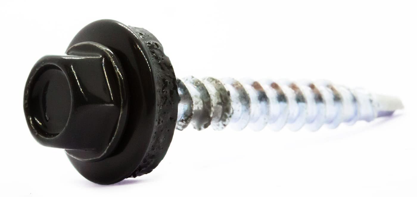 4.8mm x 20mm Jet Black Self-Drilling Roofing Screws with EPDM Sealing Washer Painted RAL 9005 (Pack of 50) C07CD