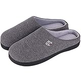 HomeIdeas Mens Cotton Memory Foam Anti-Slip Slip On House Slippers (Large / 11-12 D(M) US, Gray)