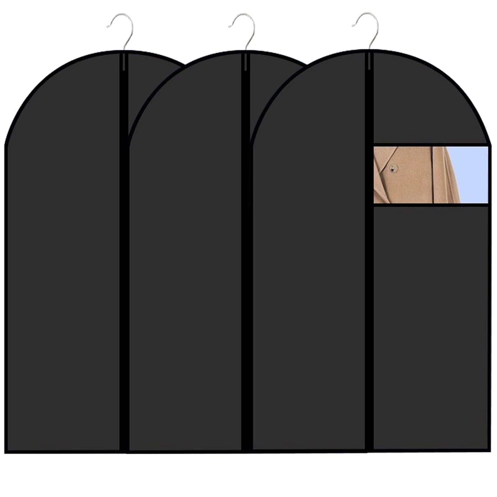 3 Pcs Black Garment Suit Covers - Dust-Proof Long Dress Bags for Men and Women - Home Wardrobe Storage (60x100cm)